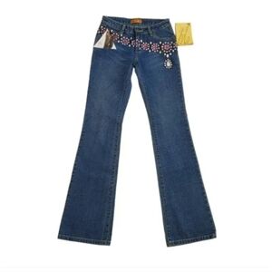 Swarovski Crystal Kohinoor Belt Painted flare leg Jean Pants